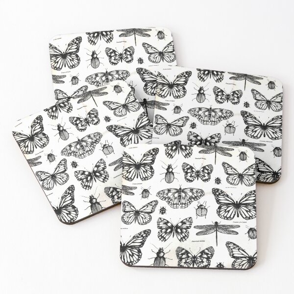 Item preview, Black and white insect pattern butterflies and other bugs designed and sold by conceptDVS.