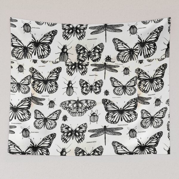 Item preview, Black and white insect pattern butterflies and other bugs designed and sold by conceptDVS.