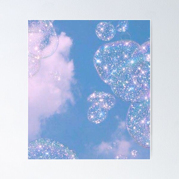 Aesthetic sparkly clouds pastel pink sky airplane view | Poster