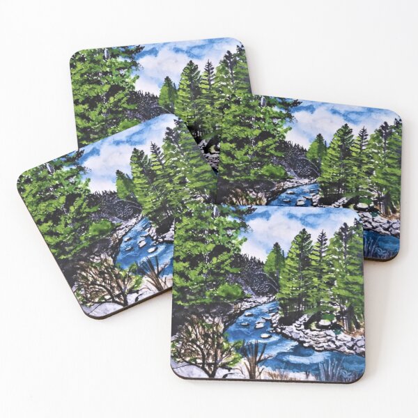 Item preview, Pine trees and mountains - blissful nature designed and sold by Blissful Brushes.