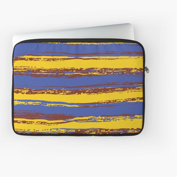 Horizontal Blue, Yellow & Burnt Sienna Stripes Laptop Sleeve