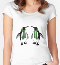 Cute Penguin Couple with Polka Dotted Scarves Women's Fitted Scoop T-Shirt