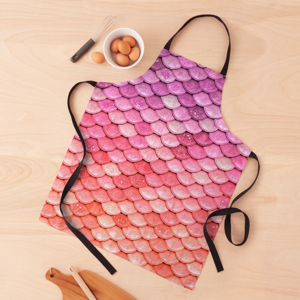 Rose Gold Blush Sparkle Faux Glitter Mermaid Scales Apron