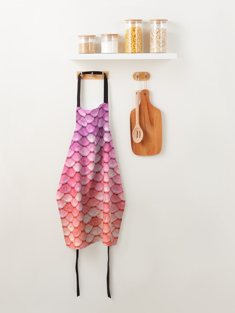 Alternate view of Rose Gold Blush Sparkle Faux Glitter Mermaid Scales Apron