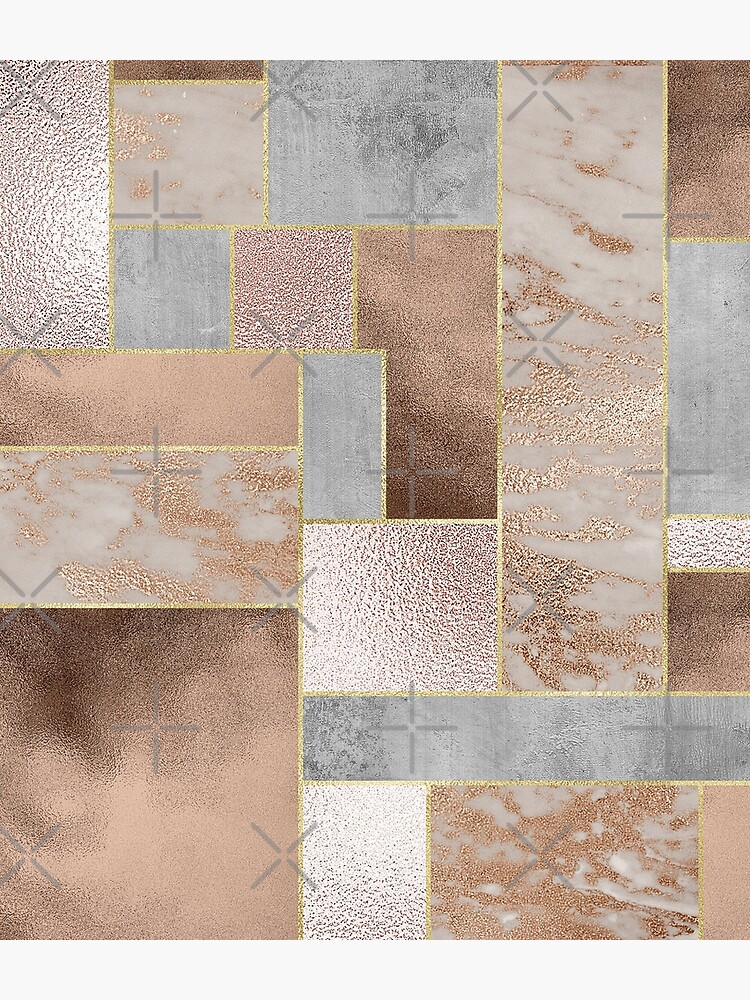 Copper and Blush Rose Gold Marble Quadrangle Plaid Pattern by UtArt