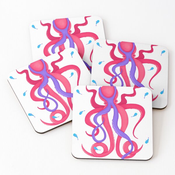 Item preview, Cute octopus in pink and violet colors among turquoise fish designed and sold by Maravilhosa.