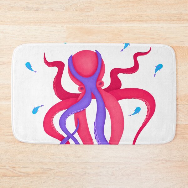 Item preview, Cute octopus in pink and violet colors among turquoise fish designed and sold by Maravilhosa.
