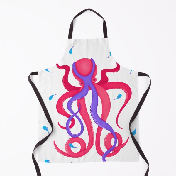 Item preview, Cute octopus in pink and violet colors among turquoise fish designed and sold by Maravilhosa.