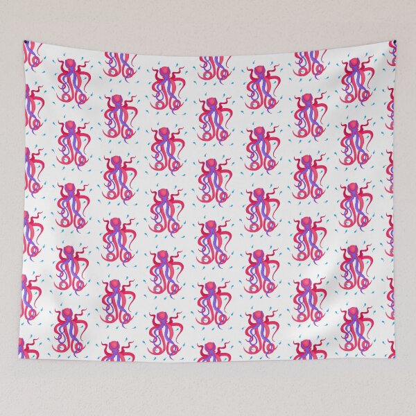 Item preview, Cute octopus in pink and violet colors among turquoise fish designed and sold by Maravilhosa.