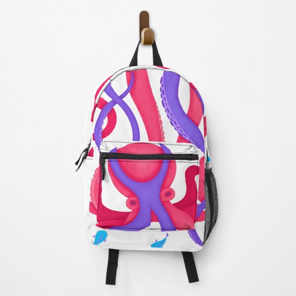 Item preview, Cute octopus in pink and violet colors among turquoise fish designed and sold by Maravilhosa.