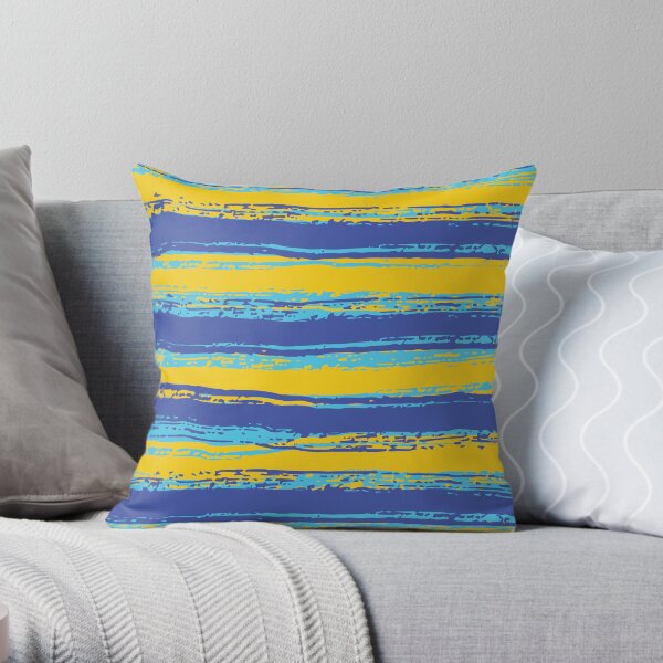 Horizontal Blue,Yellow, Light Turquoise Stripes Throw Pillow