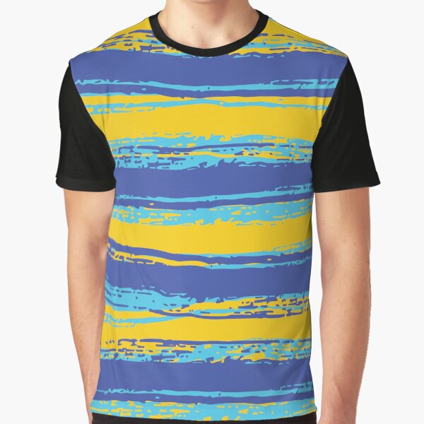 Horizontal Blue,Yellow, Light Turquoise Stripes Graphic T-Shirt