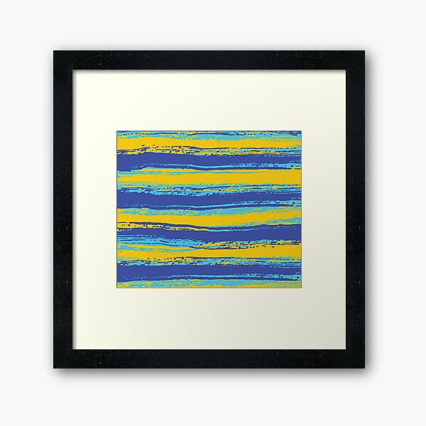 Horizontal Blue,Yellow, Light Turquoise Stripes Framed Art Print