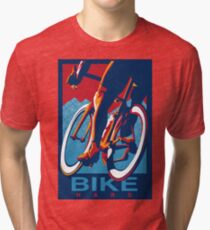 Retro styled motivational cycling poster: Bike Hard Tri-blend T-Shirt