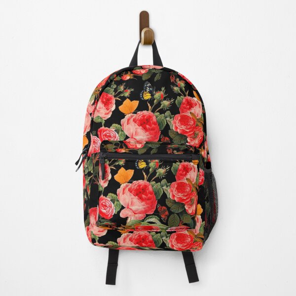 Item preview, RED ROSES AND BUTTERFLIES IN BLACK Botanical Dark Floral designed and sold by BulganLumini.