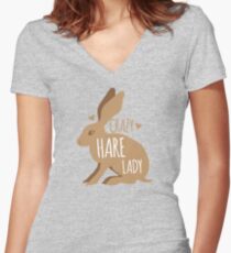 Crazy hare lady Women's Fitted V-Neck T-Shirt