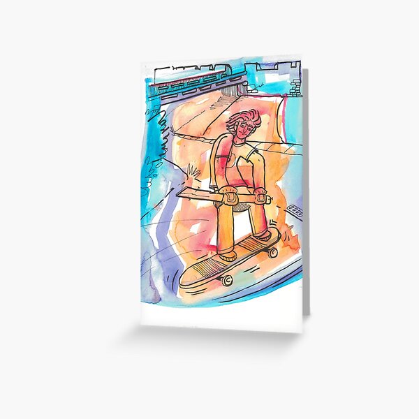 Skateboarder Watercolor Greeting Card