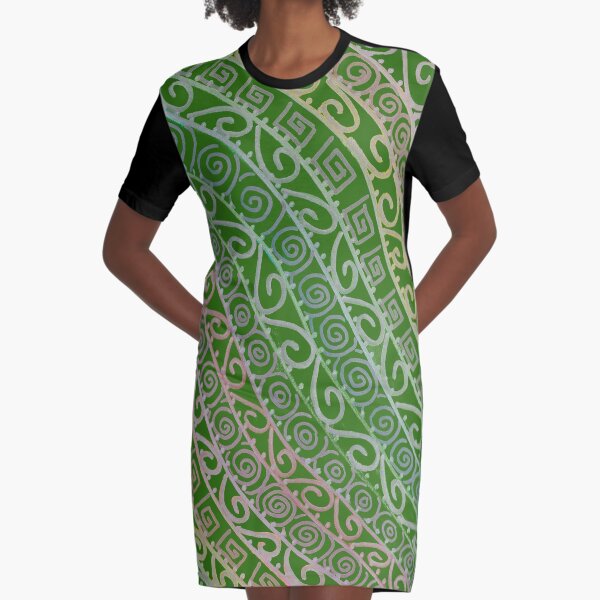 Metalic Celtic Filigree - Dark Green Background Graphic T-Shirt Dress