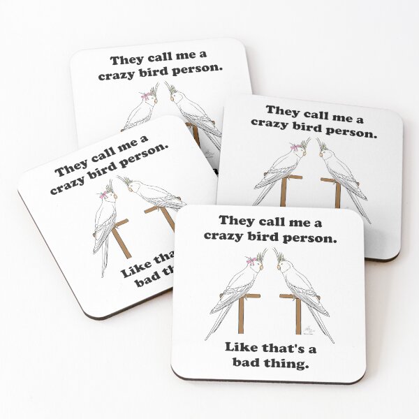 Item preview, Crazy Bird Person with White Faced Lutino Cockatiels designed and sold by Laughing Parrot Studio.