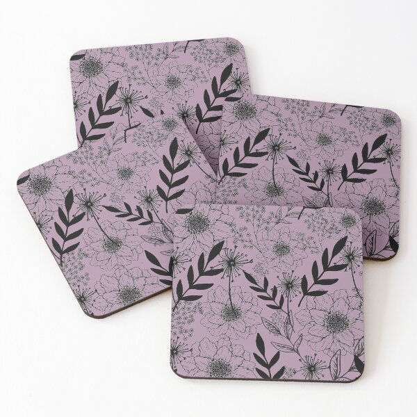 Item preview, Floral purple pattern black leaves and flowers designed and sold by Adri Graterol.