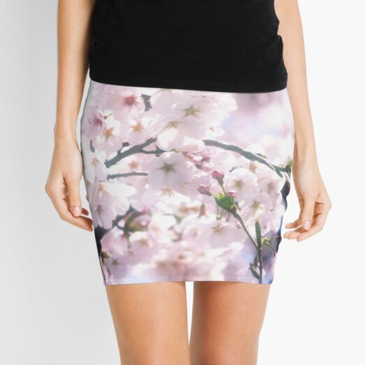 Lovely White Sakura Cherry Blossoms Spring Flowers Mini Skirt