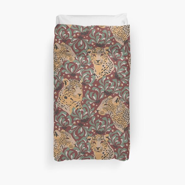 Leopards In The Jungle On A Spiced Apple Background Duvet Cover