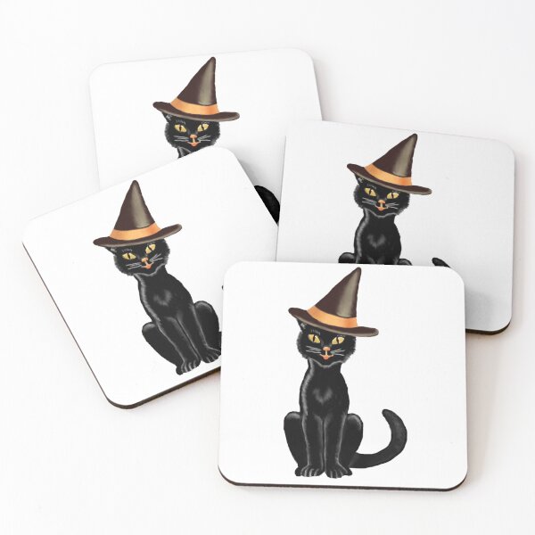 Item preview, Antique Inspired Black Cat in Witch Hat, Digital Painting, Single and Repeating Pattern designed and sold by Nicolette Olivier.