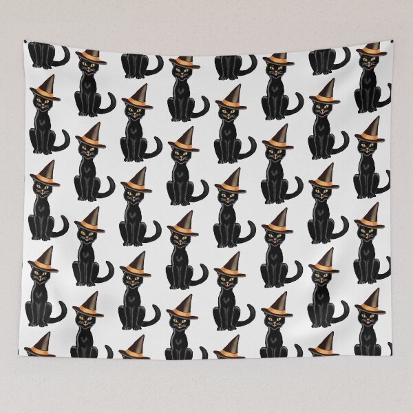 Item preview, Antique Inspired Black Cat in Witch Hat, Digital Painting, Single and Repeating Pattern designed and sold by Nicolette Olivier.
