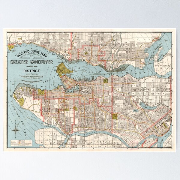 Item preview, Vintage Greater Vancouver Area Map 1924 designed and sold by Gin  Neko.