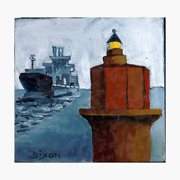 Wolf Trap Lighthouse with Passing Freighter Photographic Print
