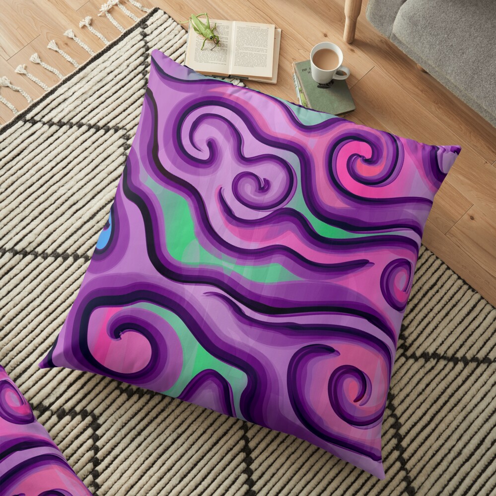 Psychedelic Swirls and Lines Pattern Floor Pillow