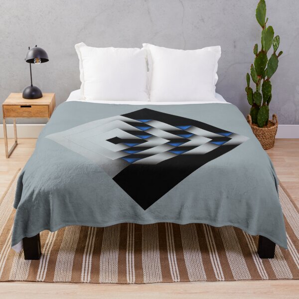 Item preview, folded black and white blue shapes geometric painting Omar rayo op art lines stripes diamond square designed and sold by mariaa999.