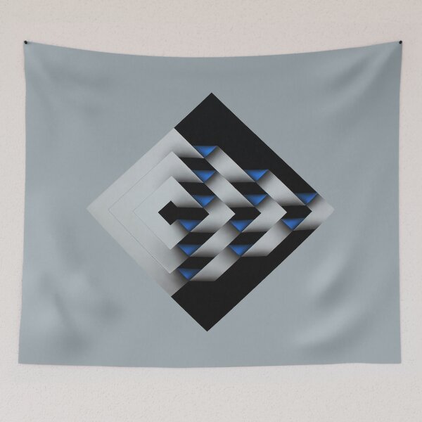 Item preview, folded black and white blue shapes geometric painting Omar rayo op art lines stripes diamond square designed and sold by mariaa999.