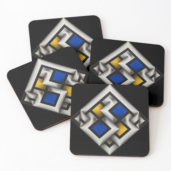 Item preview, folded black and white blue yellow shapes geometric painting Omar rayo op art lines stripes diamond square designed and sold by mariaa999.