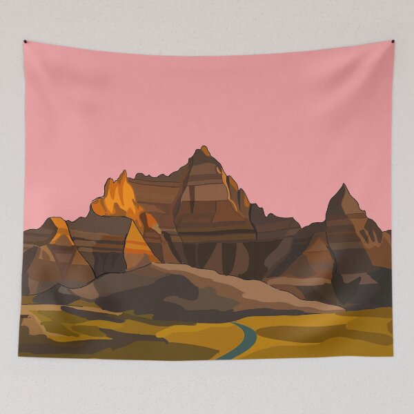 Item preview, Beautiful Brown Layered Rock Mountains - Badlands National Park Vintage Drawing / Art designed and sold by 420igor.