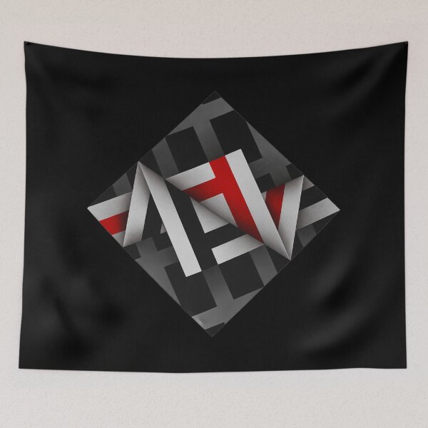Item preview, folded black and white red shapes geometric painting Omar rayo op art lines stripes diamond square designed and sold by mariaa999.