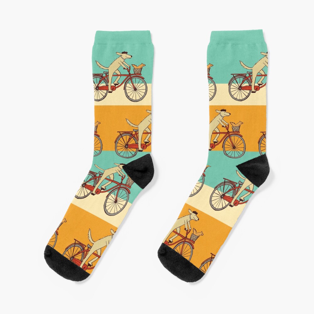 Dog and Squirrel are Friends | Whimsical Animal Art | Dog Riding a Bicycle Socks