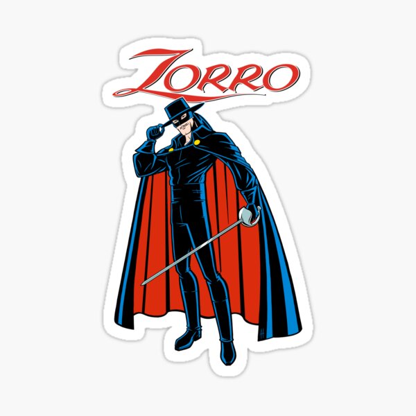 Zorro Classic Cartoon Comic Drawing Fan Art with Red Logo in Retro Pop Art Style Sticker
