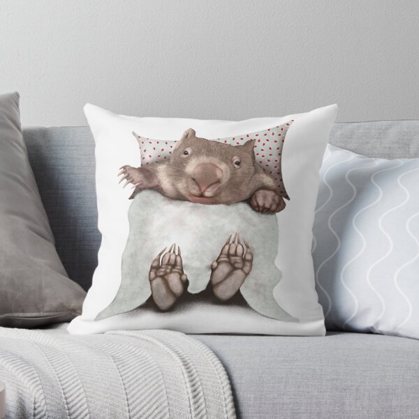 Wombat in Bed Throw Pillow