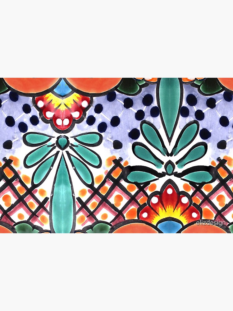 Disover Colorful Talavera, Orange Accent, Mexican Tile Design Bath Mat