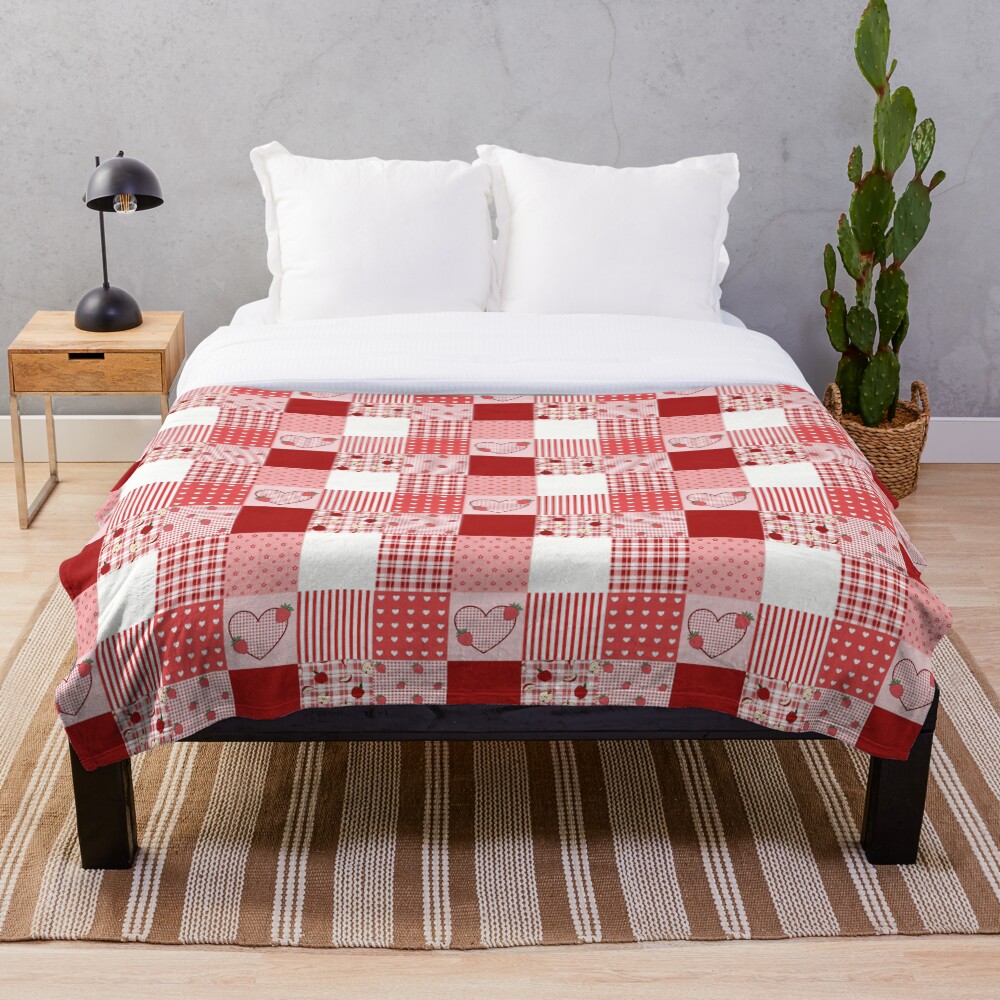 "Valentine's Red and White Patchwork" Throw Blanket for Sale by