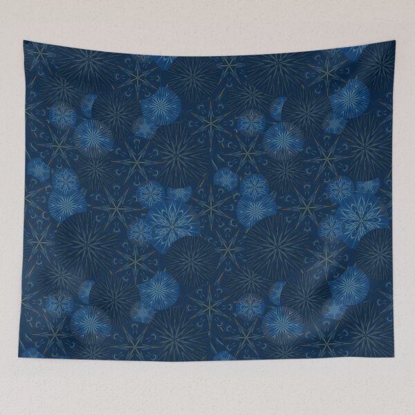 Item preview, Prussian Blue and Copper Mandala Geometric Pattern Set - variation 3 - Smaller Scale. designed and sold by wild.geranium.design.