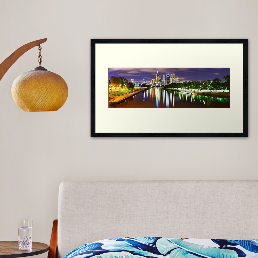 Yarra River by Night, Melbourne, Victoria, Australia Framed Art Print