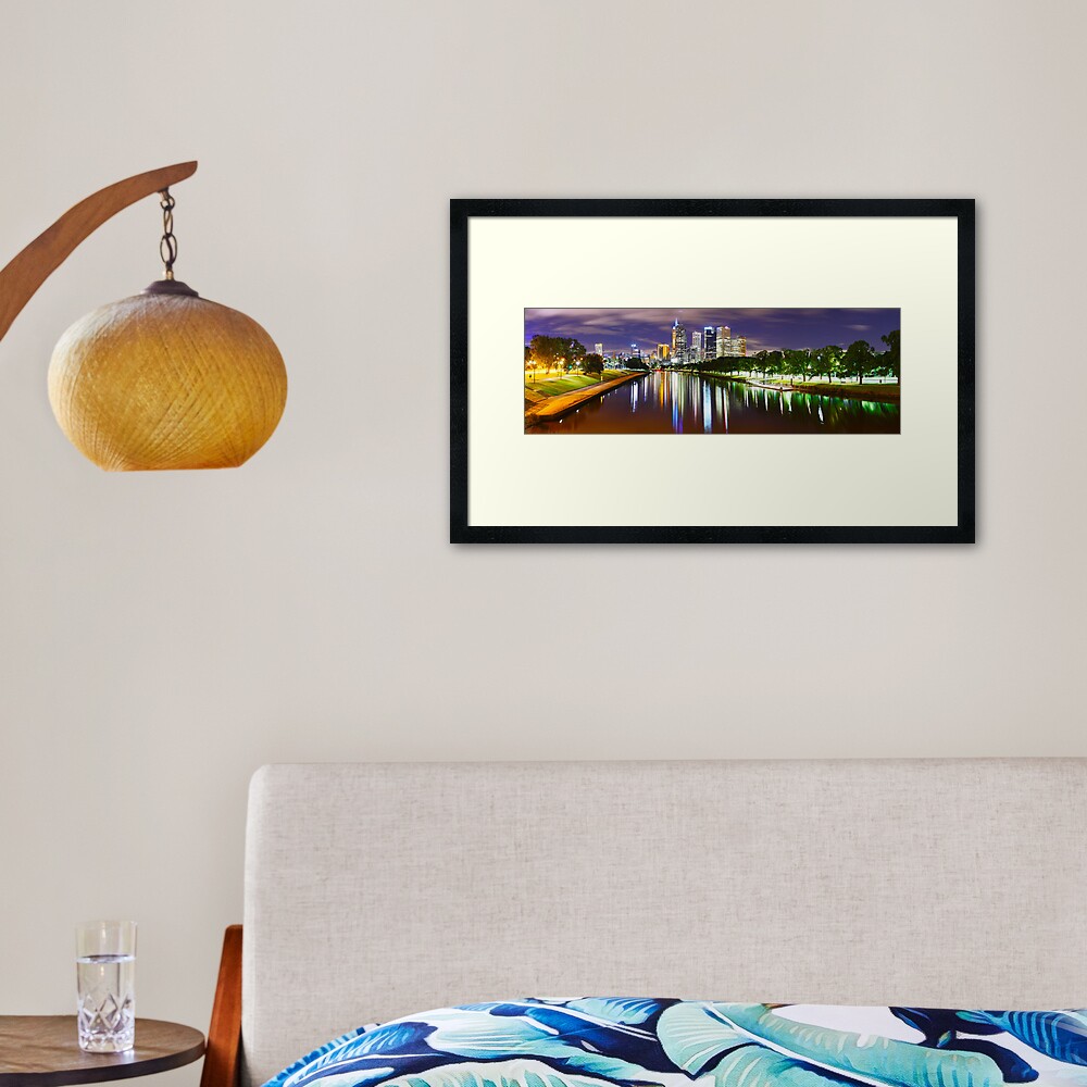 Yarra River by Night, Melbourne, Victoria, Australia Framed Art Print
