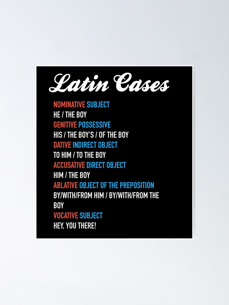 "Latin Cases Nominative Dative Accusative Etc" Poster for Sale by