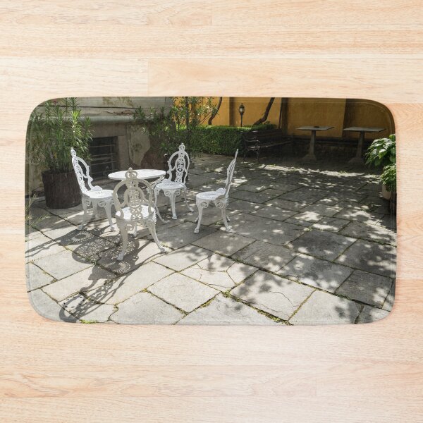 Item preview, Sun Dappled Invitation - Ubercharming Courtyard with Elegant Cast Iron Furniture designed and sold by Georgia Mizuleva.
