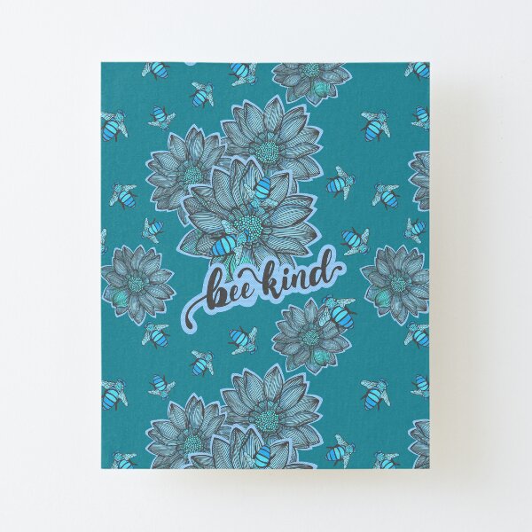 Bee Kind Floral - Warm Blue Color Palette Canvas Mounted Print