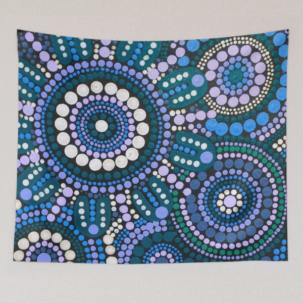 Item preview, Aboriginal Art Blue Pattern Family Gathering designed and sold by GhostGumDesigns.
