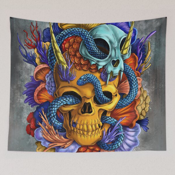 Item preview, Tequilas Revenge: Calavera dorada con Coral y serpiente designed and sold by Marta Tesoro.