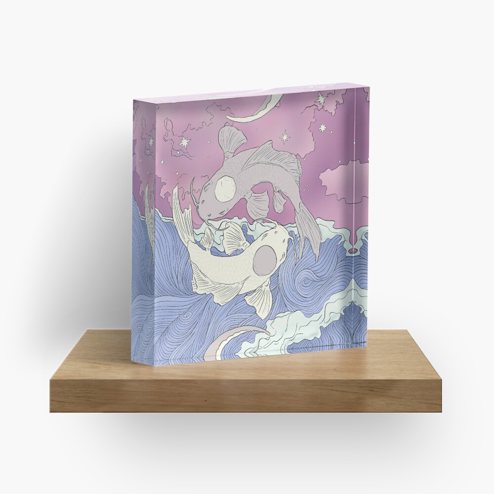 Tui and La, Moon and Ocean Spirits Art Nouveau Acrylic Block